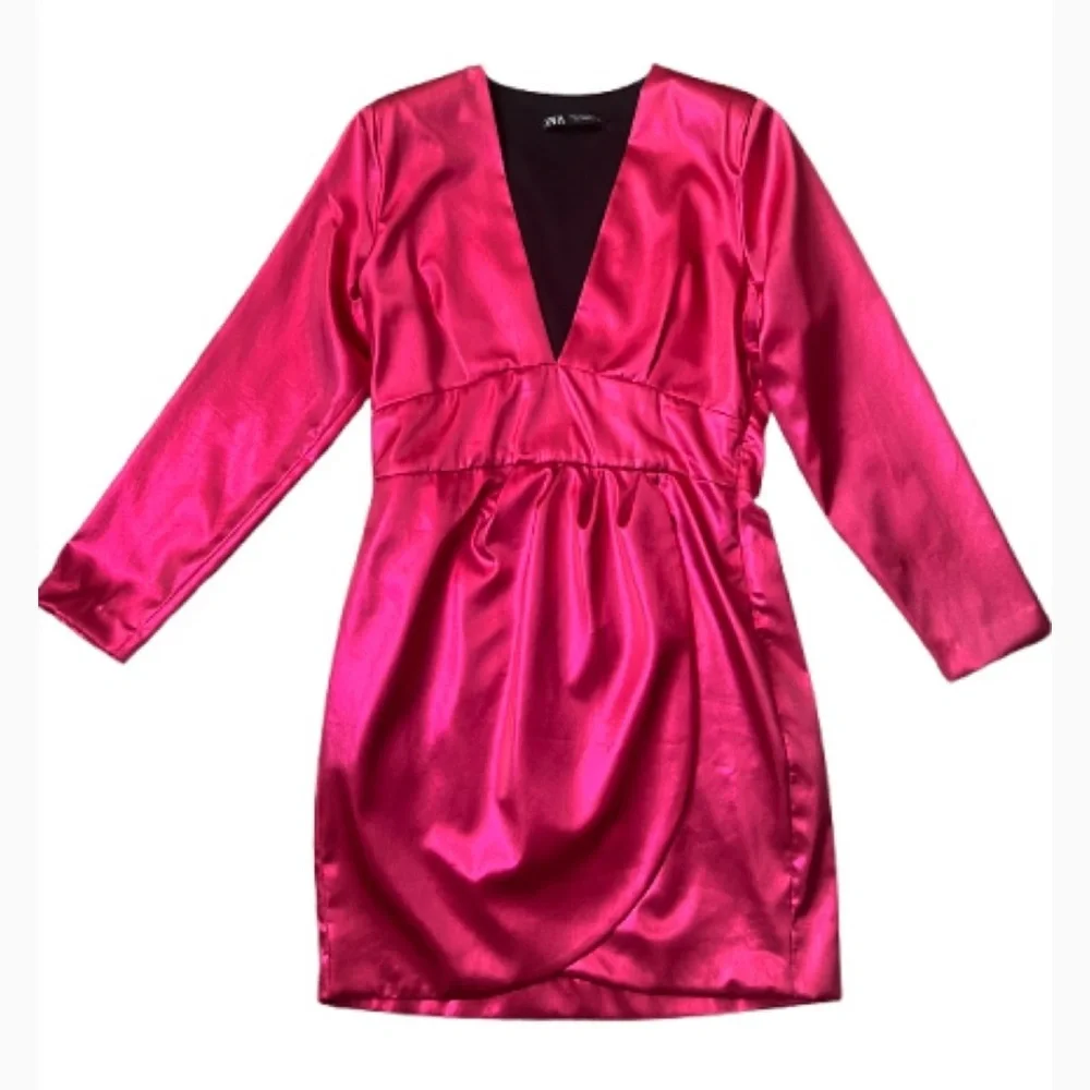 Zara Glam Party Ready Pink Metallic Long Sleeve Mini‎ Dress